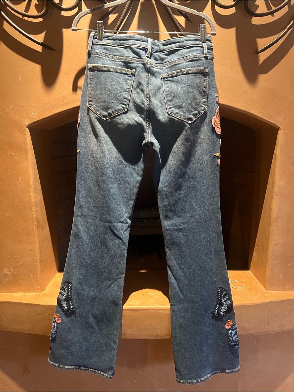 DRIFTWOOD Blue Denim Flare Jeans with Embroidered Floral & Butterfly Accents - Picture 4 of 5